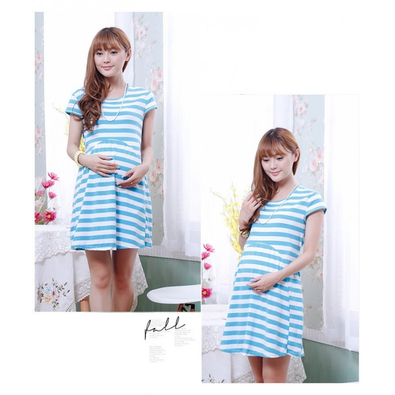 WD21414 Fashion Maternity Dress Blue