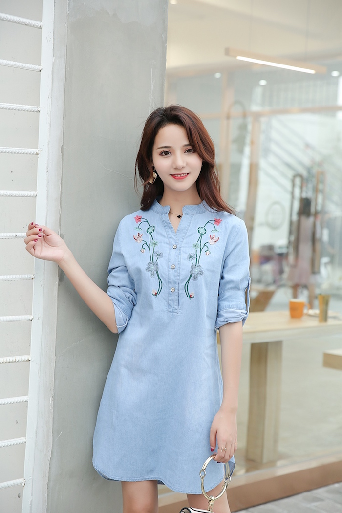 GW2224 Pretty Denim Dress Light Blue