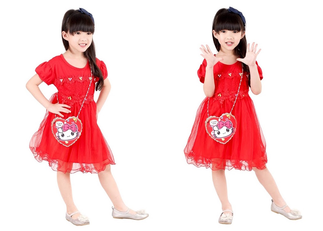 QA-382 Adorable Dress With Sling Bag Red