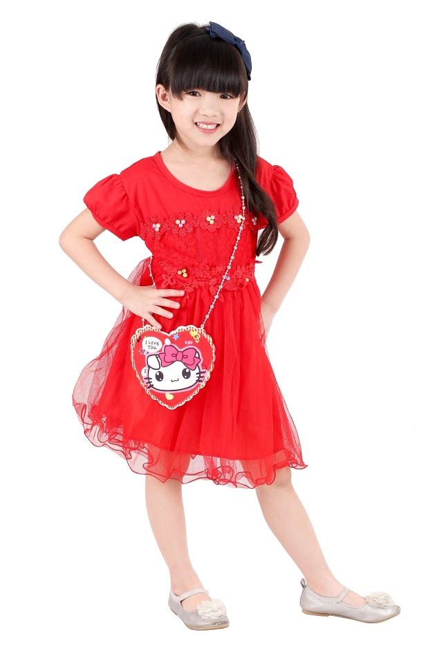 QA-382 Adorable Dress With Sling Bag Red