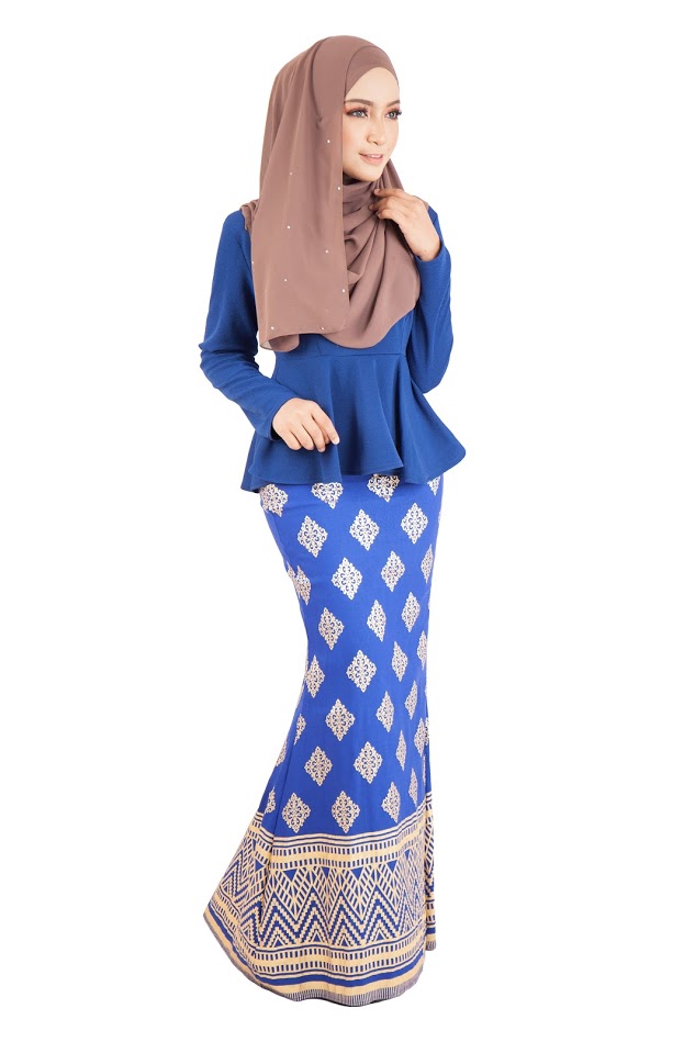 QA-390 Women Stylish Songket Baju Kurung Royal Blue