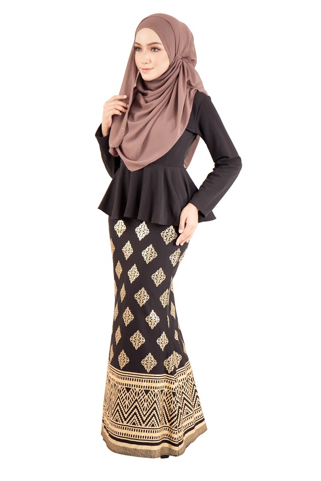 QA-390 Women Stylish Songket Baju Kurung Black