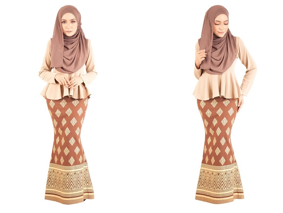 QA-390 Women Stylish Songket Baju Kurung Brown