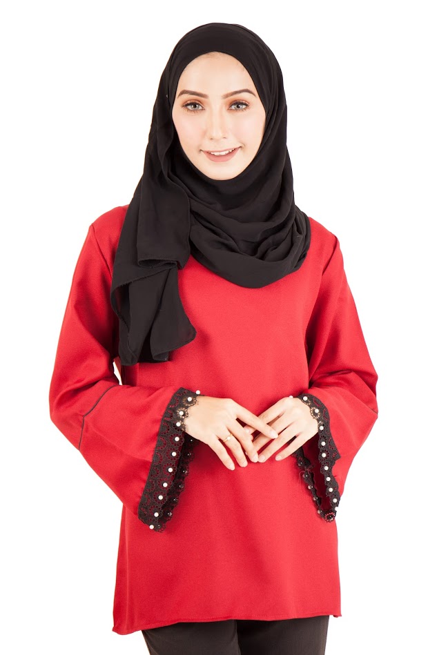 QA-396 Fluted Sleeves Women Blouse Red