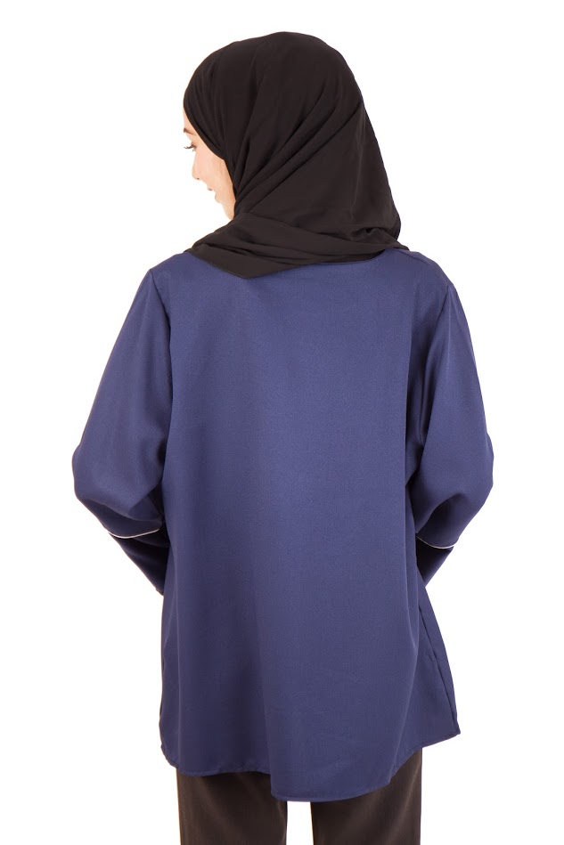 QA-396 Fluted Sleeves Women Blouse Navy Blue