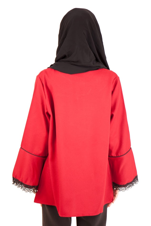 QA-396 Fluted Sleeves Women Blouse Red