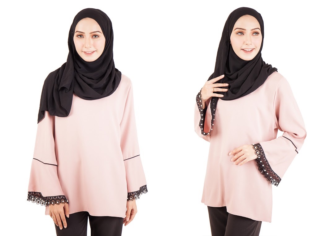 QA-396 Fluted Sleeves Women Blouse Dust Pink