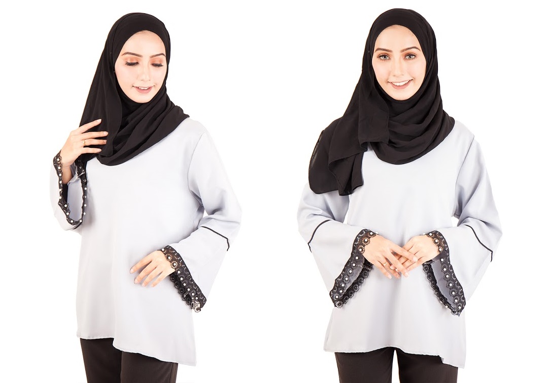 QA-396 Fluted Sleeves Women Blouse Grey