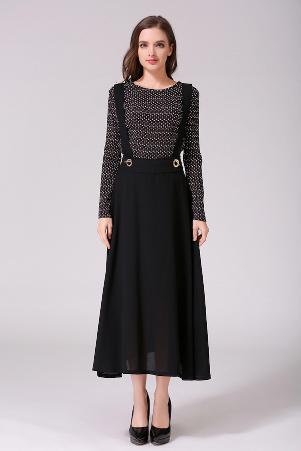 VW12265 Europe Chiffon Strap Dress Black