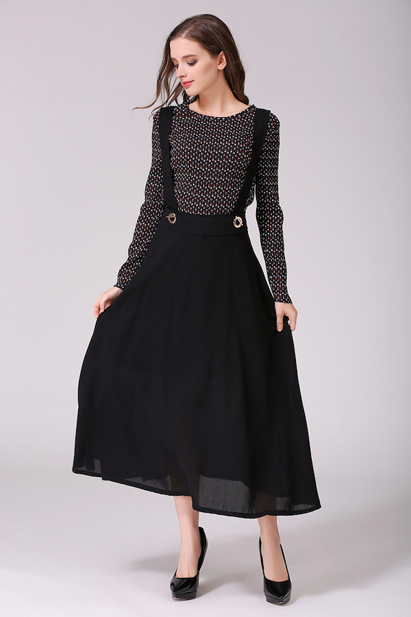 VW12265 Europe Chiffon Strap Dress Black