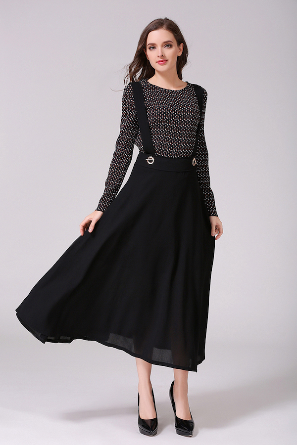 VW12265 Europe Chiffon Strap Dress Black