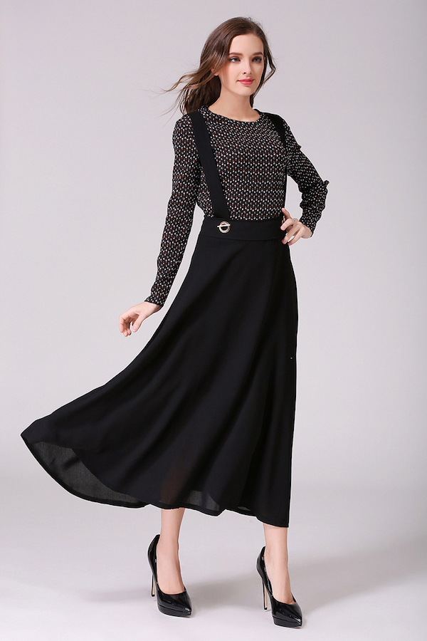 VW12265 Europe Chiffon Strap Dress Black