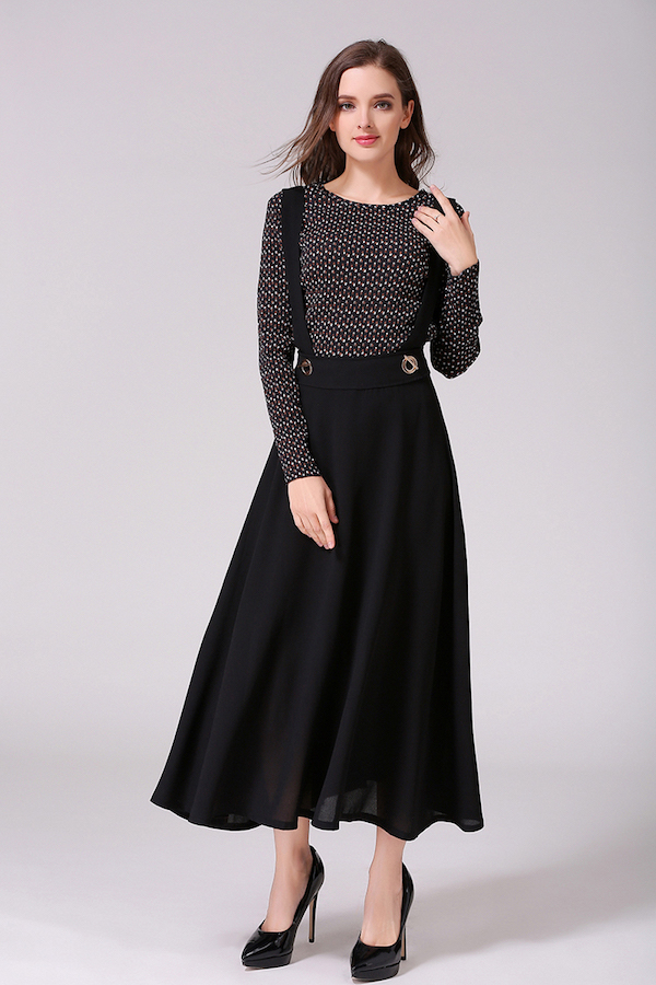 VW12265 Europe Chiffon Strap Dress Black