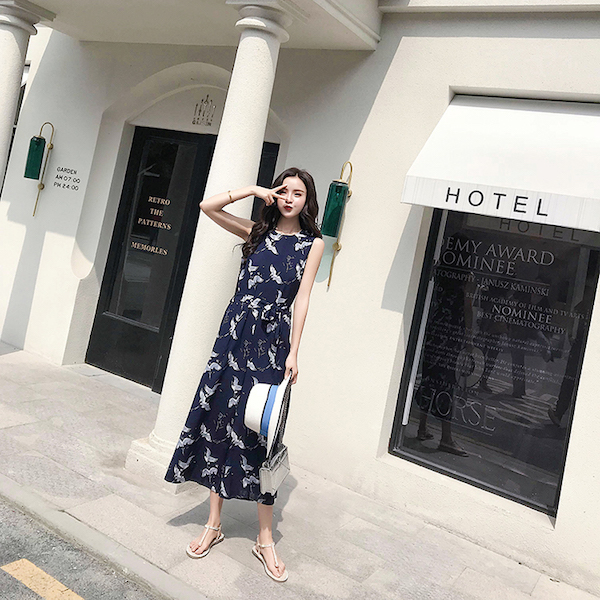 VW12266 Crane Print Jumpsuit As Picture