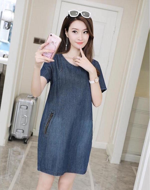 WD21439 Stylish Denim Dress Blue