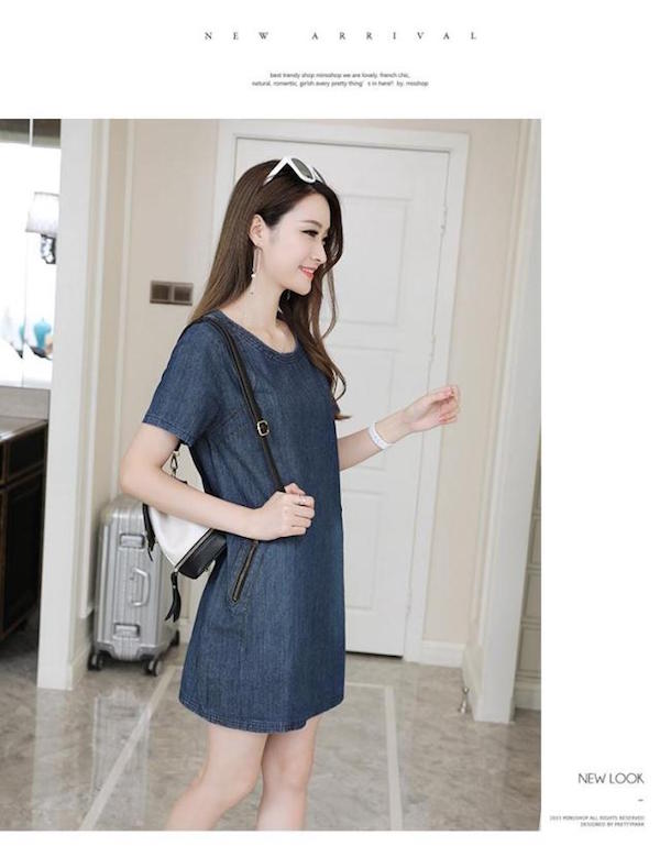 WD21439 Stylish Denim Dress Blue