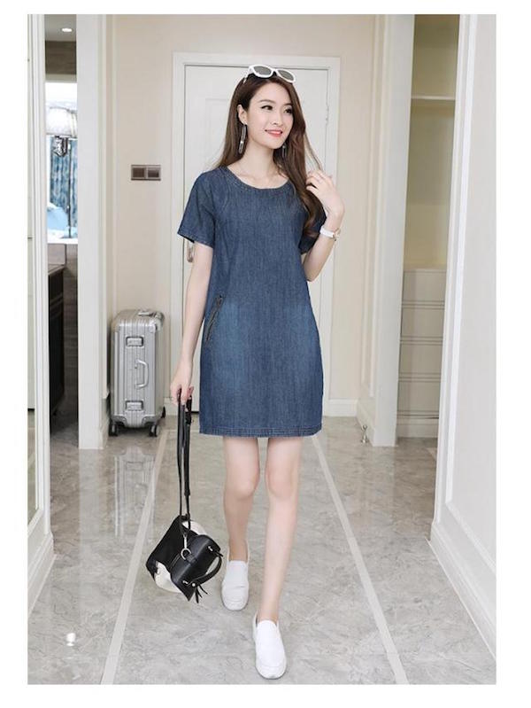 WD21439 Stylish Denim Dress Blue