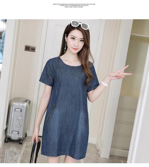 WD21439 Stylish Denim Dress Blue