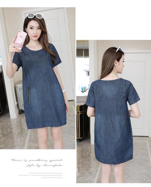WD21439 Stylish Denim Dress Blue