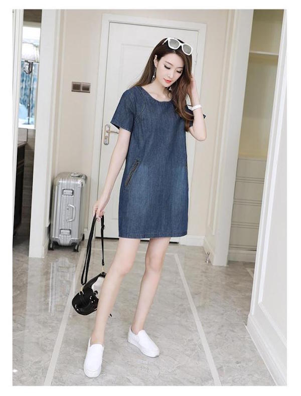 WD21439 Stylish Denim Dress Blue