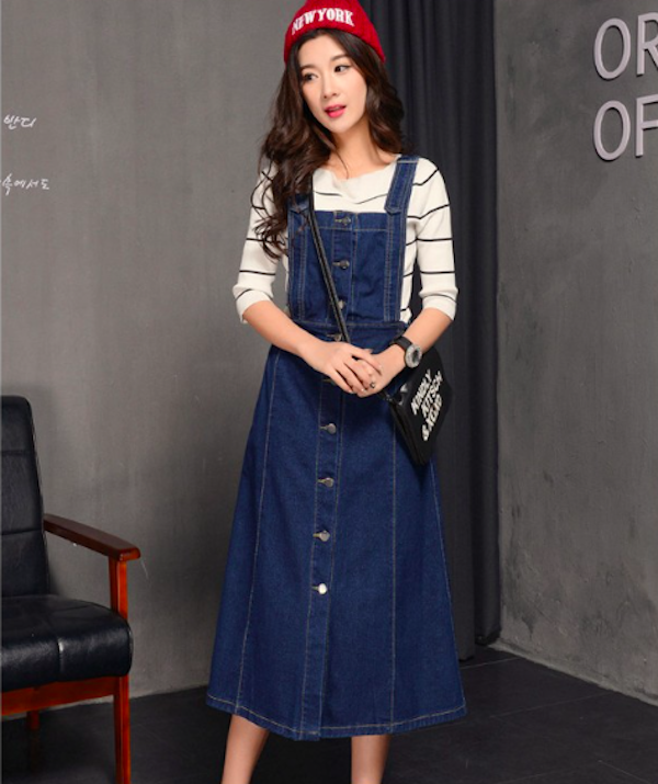 WD21498 Fashion Denim Dress Dark Blue