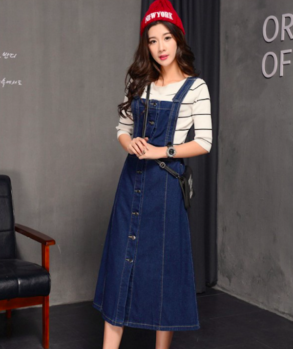 WD21498 Fashion Denim Dress Dark Blue