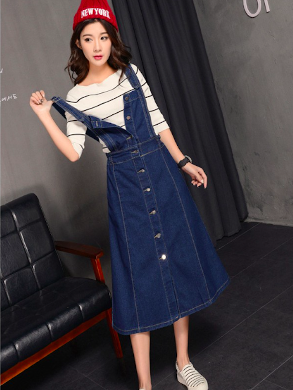 WD21498 Fashion Denim Dress Dark Blue