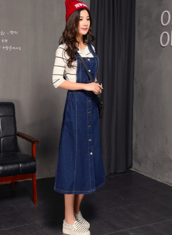 WD21498 Fashion Denim Dress Dark Blue