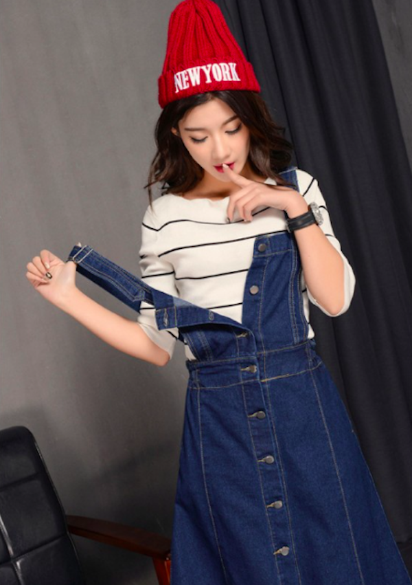 WD21498 Fashion Denim Dress Dark Blue