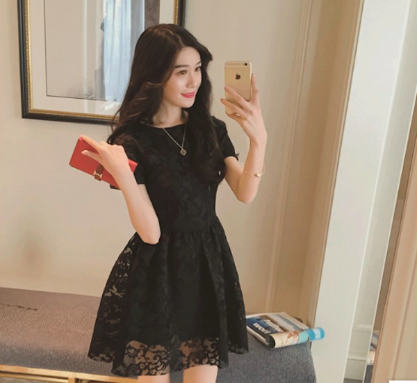 WD21502 Ruffle Lace Dress Black