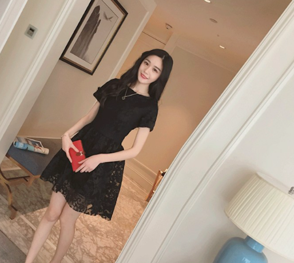 WD21502 Ruffle Lace Dress Black