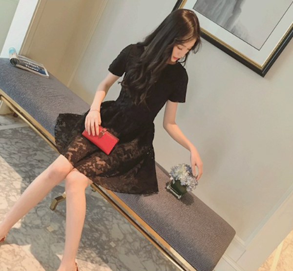 WD21502 Ruffle Lace Dress Black