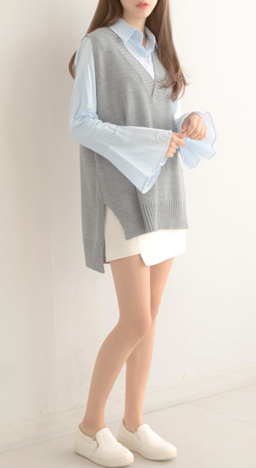 KB10105 Sleeveless Knit Top Grey