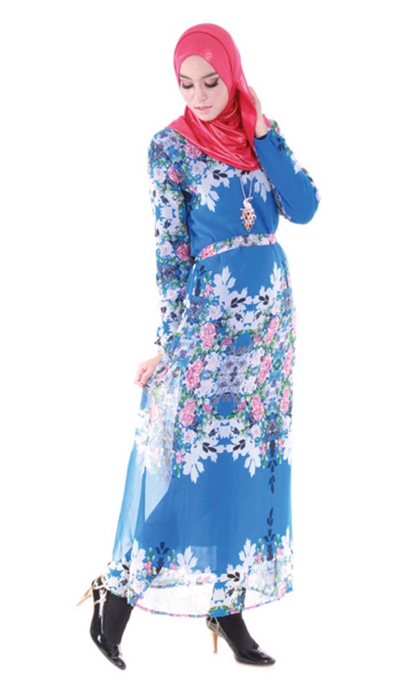MH095 Floral Jubah Blue