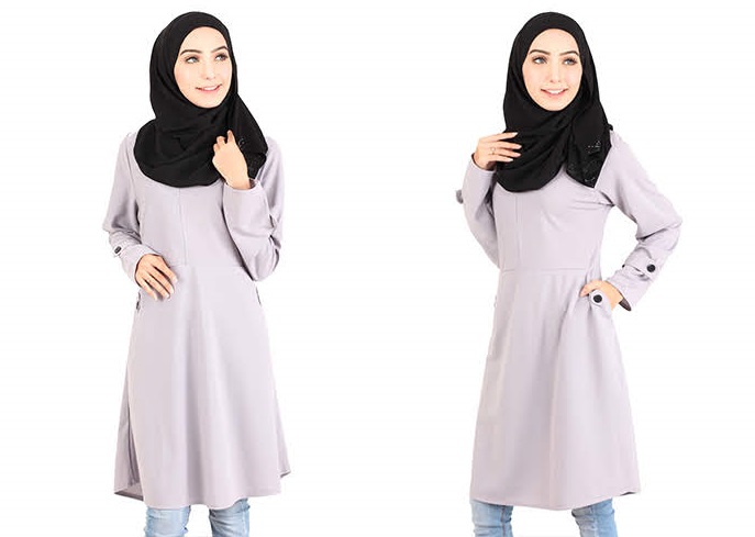 QA-416 Modern Muslimah Long Top Grey
