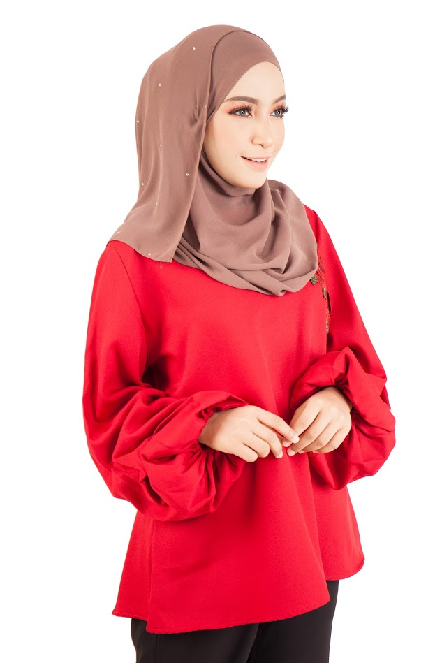 QA-398 Women Floral Embroidery Blouse Red