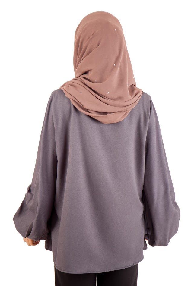 QA-398 Women Floral Embroidery Blouse Grey