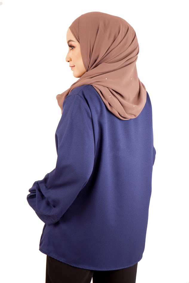 QA-398 Women Floral Embroidery Blouse Navy Blue