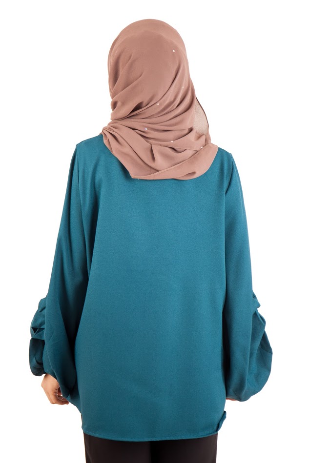 QA-398 Women Floral Embroidery Blouse Ocean Green