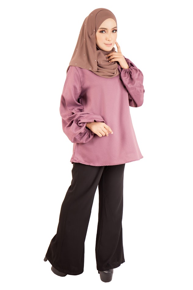 QA-398 Women Floral Embroidery Blouse Dust Purple