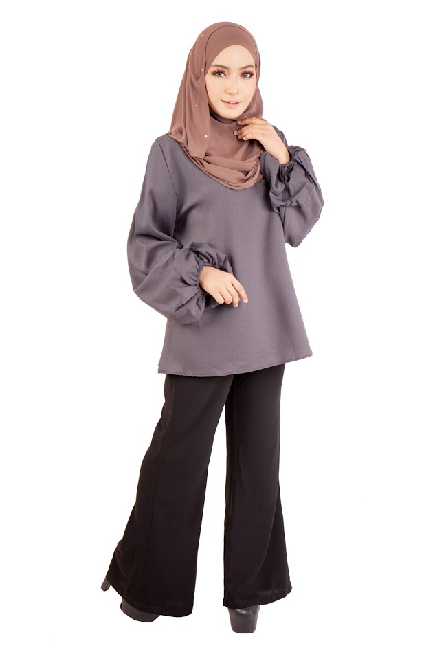 QA-398 Women Floral Embroidery Blouse Grey