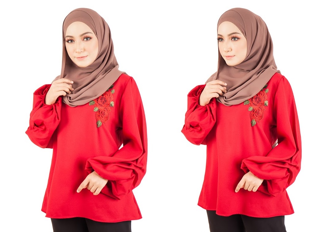 QA-398 Women Floral Embroidery Blouse Red