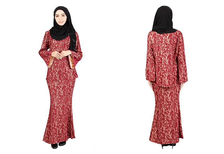 QA-405 Modern Lace Baju Kurung Maroon