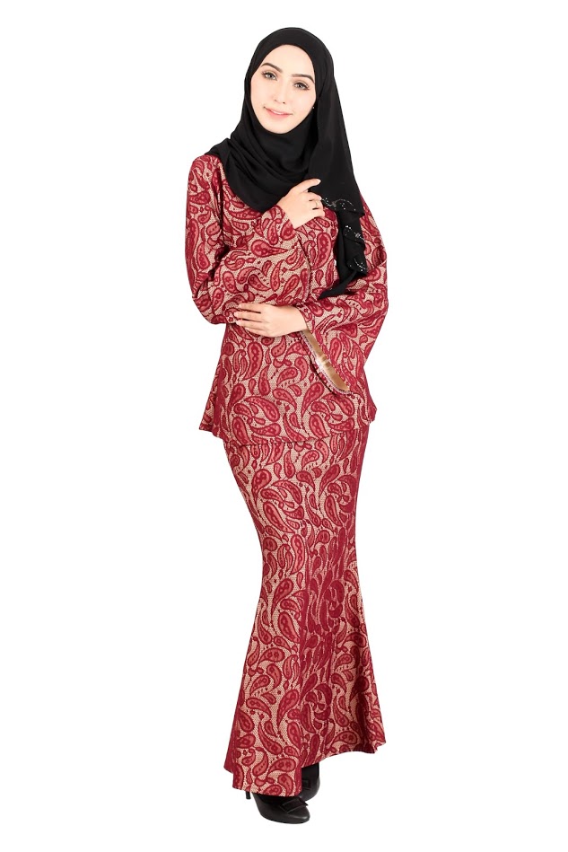 QA-405 Modern Lace Baju Kurung Maroon