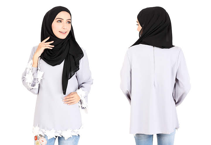 QA-414 Women Beauty Muslimah Blouse Grey