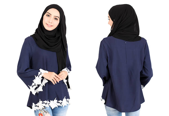 QA-414 Women Beauty Muslimah Blouse Navy Blue