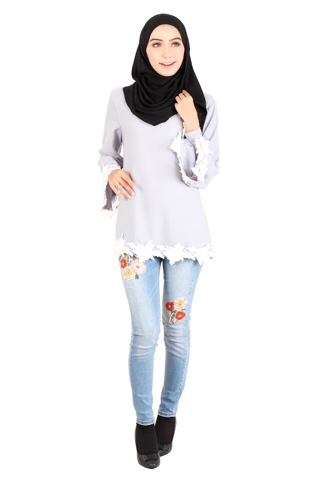 QA-414 Women Beauty Muslimah Blouse Grey