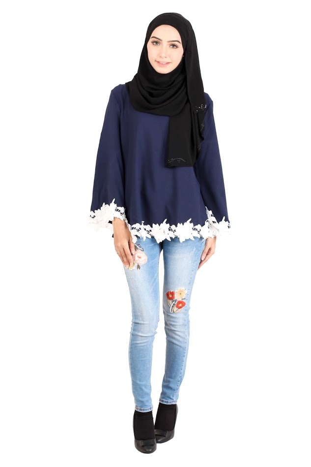 QA-414 Women Beauty Muslimah Blouse Navy Blue