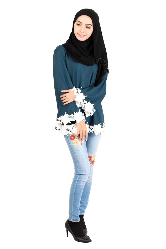 QA-414 Women Beauty Muslimah Blouse Ocean Green