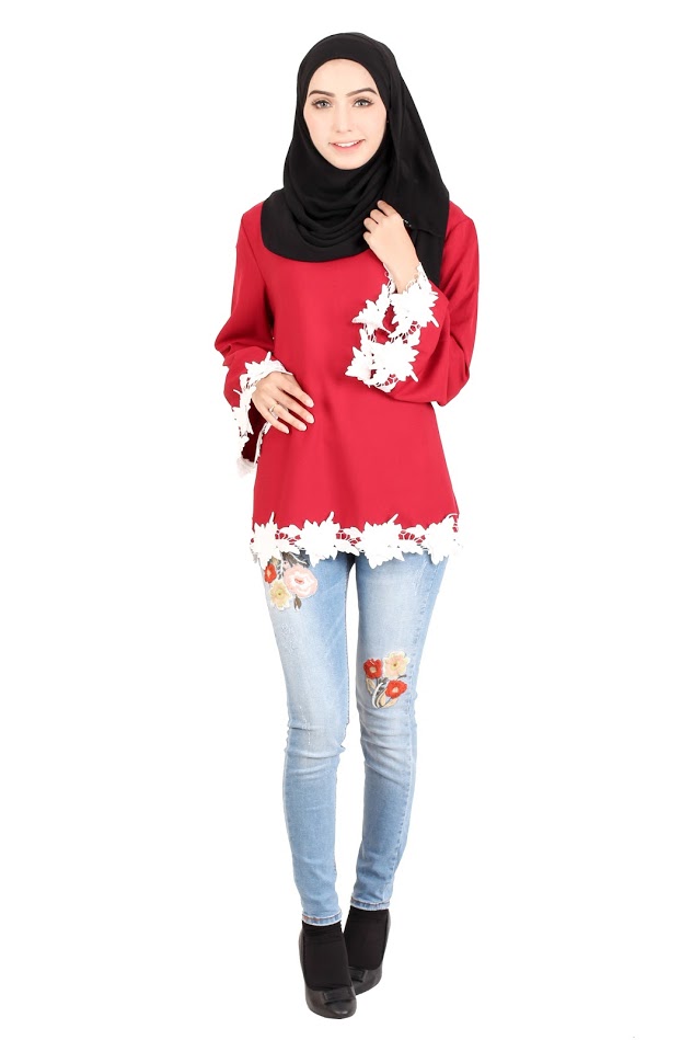 QA-414 Women Beauty Muslimah Blouse Red